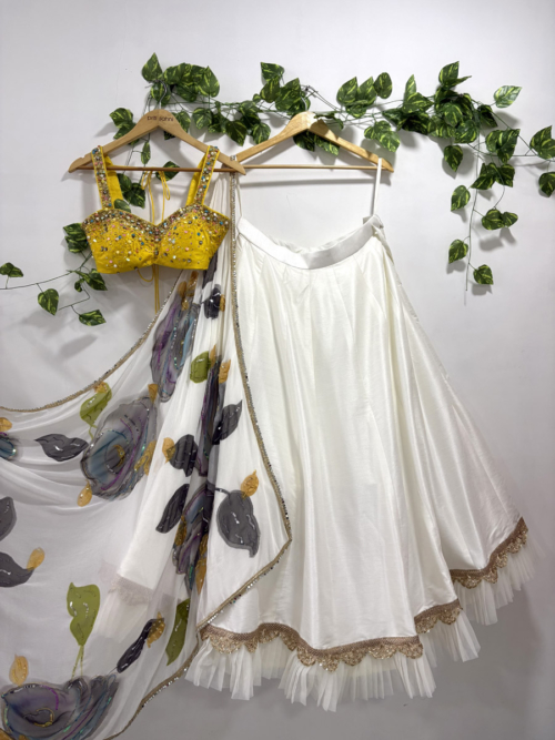 Ivory and Yellow Lehenga Set With Hand-Painted Dupatta Lehengas