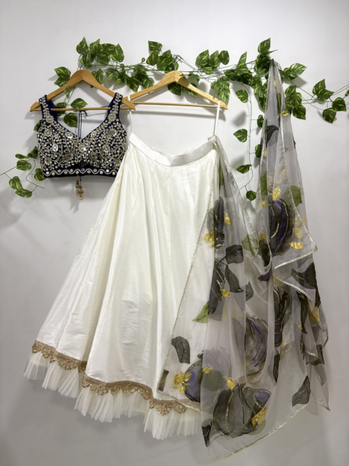 Ivory and Blue Lehenga Set With Hand-Painted Dupatta Lehengas