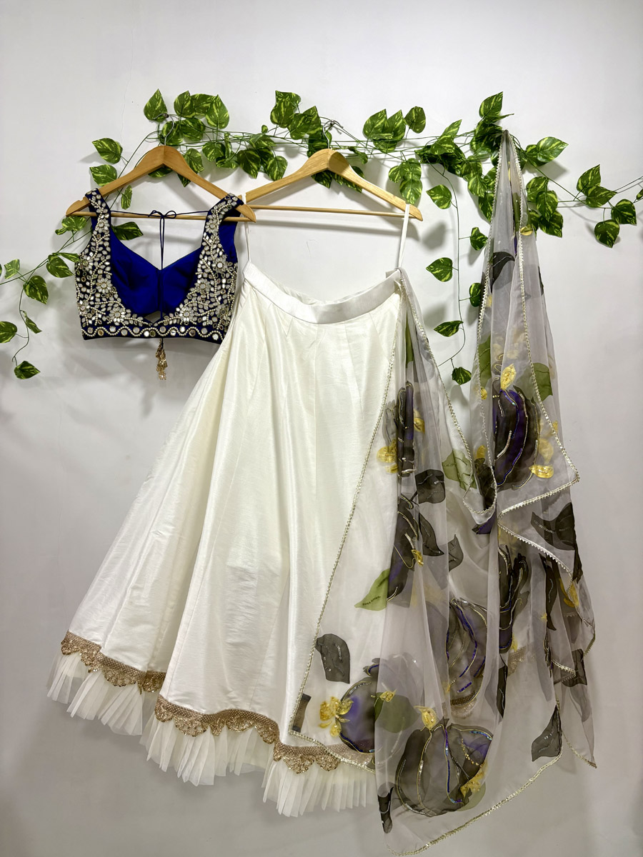 Ivory and Blue Lehenga Set With Hand-Painted Dupatta Lehengas 4 Ivory and Blue Lehenga Set With Hand-Painted Dupatta Lehengas 4