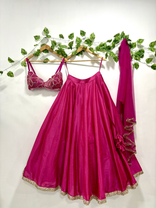 Hot Pink Bralette Embroidered Lehenga Set Lehengas