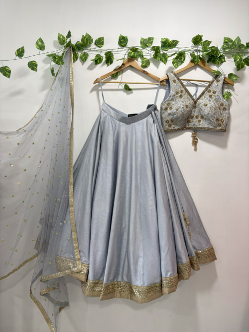 Grey Lehenga Set With Embroidered Blouse Lehengas
