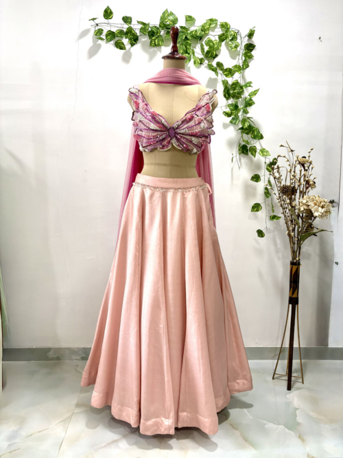 Blush Pink Butterfly Lehenga Set Lehengas