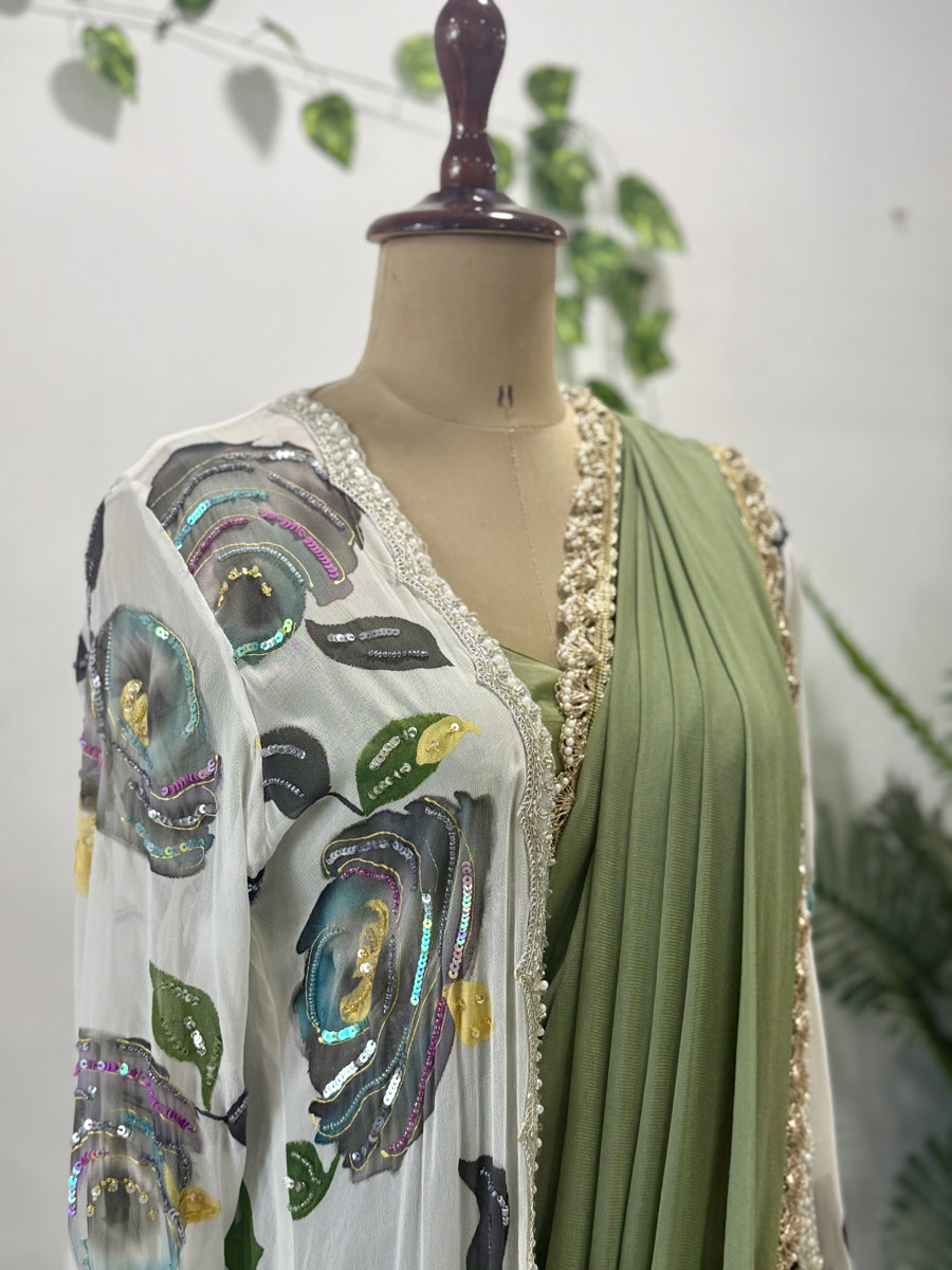 Sage Green and Ivory Jacket Saree Sarees 5 Sage Green and Ivory Jacket Saree Sarees 5