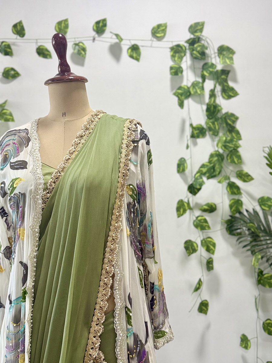 Sage Green and Ivory Jacket Saree Sarees 6 Sage Green and Ivory Jacket Saree Sarees 6
