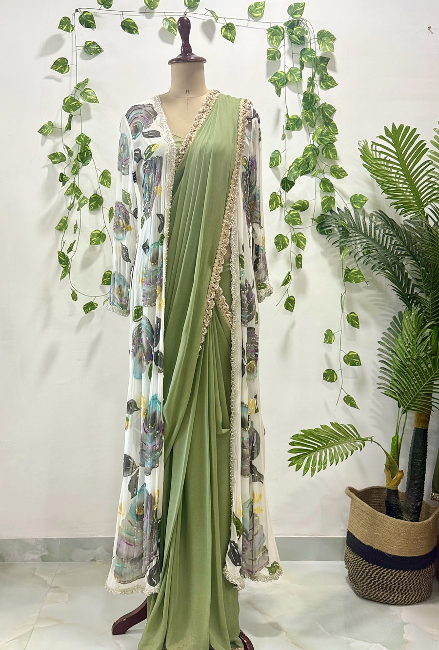 Sage Green and Ivory Jacket Saree Sarees 3 Sage Green and Ivory Jacket Saree Sarees 3