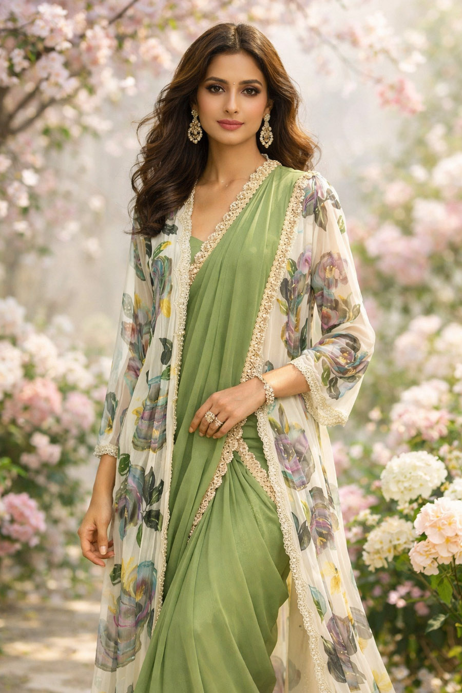 Sage Green and Ivory Jacket Saree Sarees 2 Sage Green and Ivory Jacket Saree Sarees 2