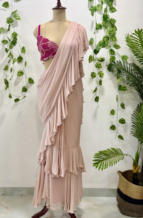 Lilac Ruffle Saree With Bralette Blouse Sarees Lilac Ruffle Saree With Bralette Blouse Sarees